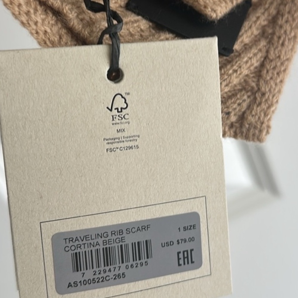 AllSaints Rib Pattern Scarf | Cortina Beige, O/S - Picture 3 of 5